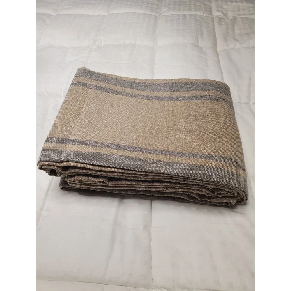 VHC BRANDS APRIL&OLIVE SHOWER CURTAIN Tan Creame And Blue Stripes ONE PANEL